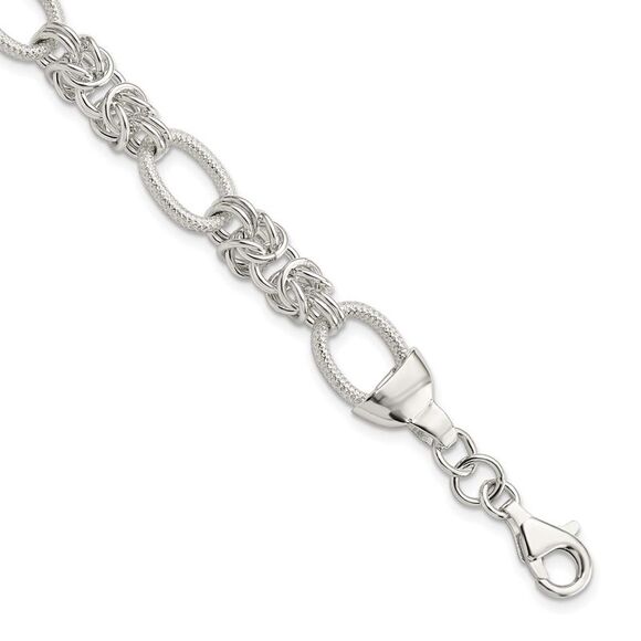 Kazi Luxury Sterling Silver Polished and Texture Fancy Link 7.5in Bracelet